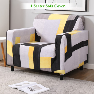HOKiPO Polyester Geometric 1 Seater Sofa Cover(Yellow Pack of 1)