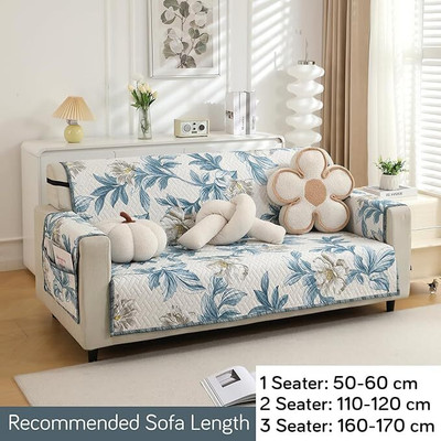 INHOME DECOR Polyester 3 Seater Sofa Abstract Cover(Pack of 1 BLUE LEAFE)