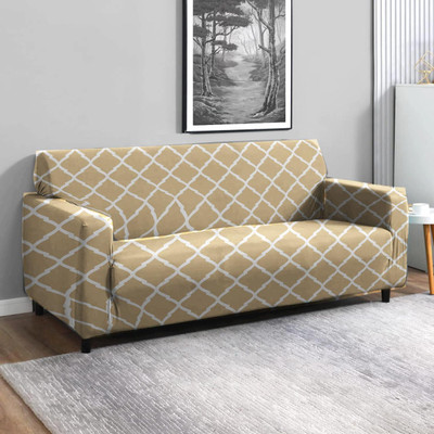 BHARAT TEX Polyester Abstract 3 Seater Sofa Cover(BEIGE Pack of 3)