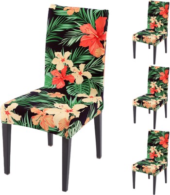 HOKiPO Polyester Floral Chair Cover(Spring Green Hibiscus Pack of 4)