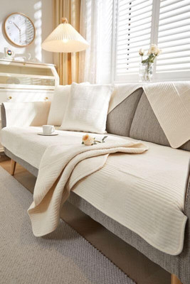 Home Cloud Velvet Abstract 3+1+1 Seater Sofa Cover(White Pack of 1)