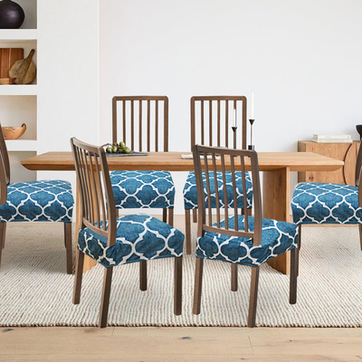 ohello Polycotton 6 Seater Chair Floral Cover(Pack of 6 Aqua)