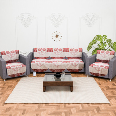 HOMESTIC by Kuber Industries Cotton 3+1+1 Seater Sofa Floral Cover(Pack of 10 Red & Cream)