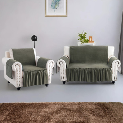 KUBER INDUSTRIES Velvet Checkered 3 Seater Sofa Cover(Green Pack of 2)