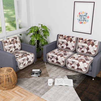 KUBER INDUSTRIES Velvet Abstract 3 Seater Sofa Cover(White, Brown Pack of 6)