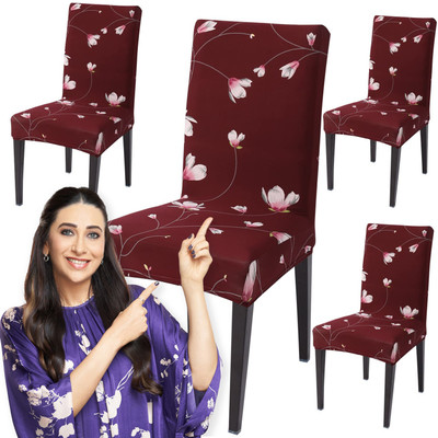 HOKiPO Polyester 4 Seater Chair Floral Cover(Pack of 4 Red)