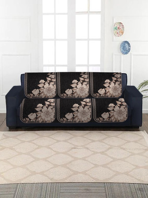 Multitex Jacquard 3 Seater Sofa Floral Cover(Pack of 2 Black)