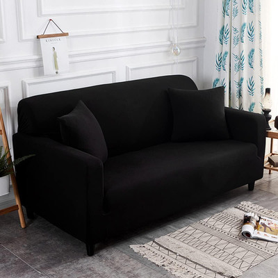 lukzer Polyester Plain 3 Seater Sofa Cover(Black Pack of 1)