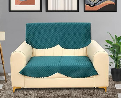 LEAFNEST Velvet Plain 2 Seater Sofa Cover(Aqua Pack of 1)