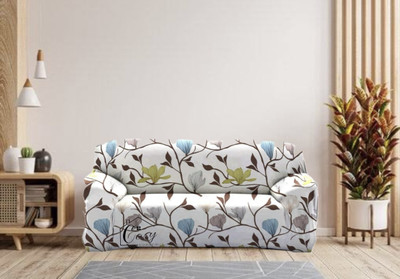 Cosycorner Polyester Floral 3 Seater Sofa Cover(White Pack of 1)