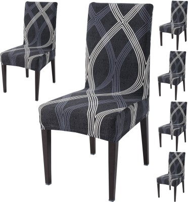 HOKiPO Polyester Abstract Chair Cover(Grey Pack of 6)