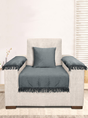 Saral Home Velvet 3 Seater Sofa Geometric Cover(Pack of 1 Dark Grey)