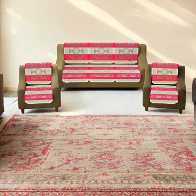 DFH Polycotton Damask 3+1+1 Seater Sofa Cover(Pink Pack of 1)