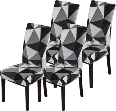 Roodra Creations Polycotton 1 Seater Chair Geometric Cover(Pack of 4 Black)