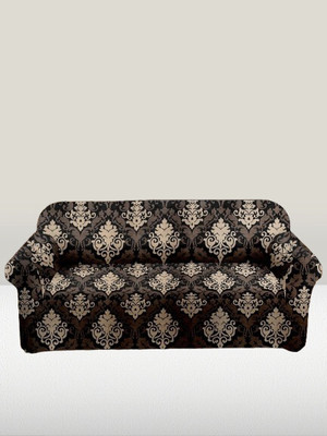 VARIKSH HOMES Polyester Floral 3 Seater Sofa Cover(Brown Pack of 1)