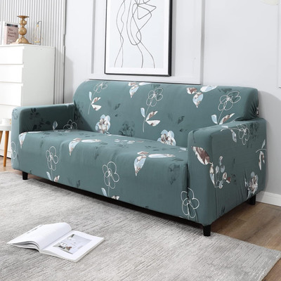 HOKiPO Polyester 3 Seater Sofa Floral Cover(Pack of 1 Smokey Grey)