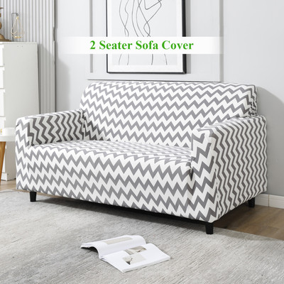 HOKiPO Polyester 2 Seater Sofa Striped Cover(Pack of 1 Chevron Grey)