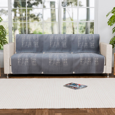 KUBER INDUSTRIES Cotton 3 Seater Sofa Geometric Cover(Pack of 6 Grey)