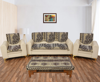 SGJ Jacquard Abstract 3+1+1 Seater Sofa Cover(Brown Pack of 7)