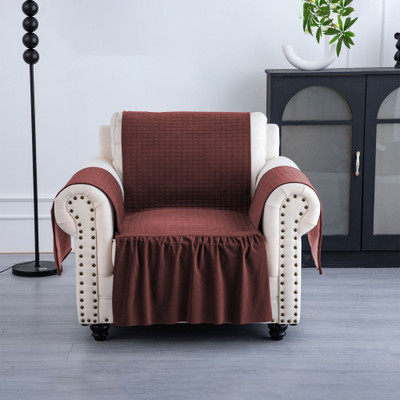 KUBER INDUSTRIES Velvet Checkered 1 Seater Sofa Cover(Maroon Pack of 1)