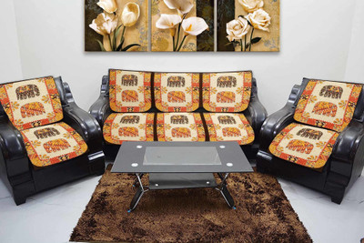 SkyKross Cotton 3+2 Seater Sofa Abstract Cover(Pack of 6 Brown)