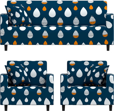 DECORWELL Polyester 3+1+1 Seater Sofa Polka Cover(Pack of 3 Blue)