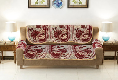 Shivkirpa Cotton 3 Seater Sofa Floral Cover(Pack of 2 Maroon, Gold)