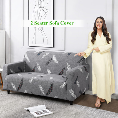 HOKiPO Polyester Floral 2 Seater Sofa Cover(Grey Feather Pack of 1)