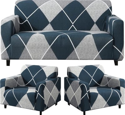 FurShine Polyester Abstract 3+1+1 Seater Sofa Cover(Blue, White, Grey Pack of 3)