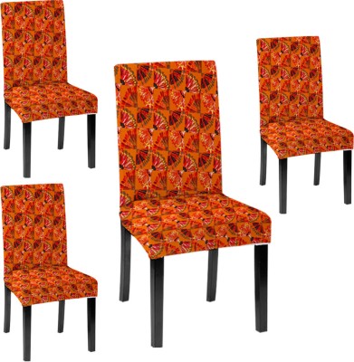 LAZI Polycotton Geometric Chair Cover(Orange Pack of 4)