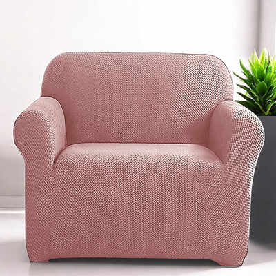 Coozly Polyester Plain 1 Seater Sofa Cover(Salmon Pink Pack of 1)