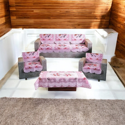Mohit textiles Polyester Floral 3+2 Seater Sofa Cover(Pink Pack of 6)