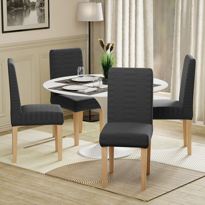 lukzer Jacquard 1 Seater Chair Plain Cover(Pack of 4 Pastel Dark Grey Dotted Stripe)