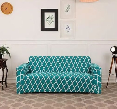 papsun Polyester Floral 3 Seater Sofa Cover(Blue Pack of 1)