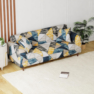 lukzer Polyester Geometric 3 Seater Sofa Cover(Prism Yellow Design Pack of 1)