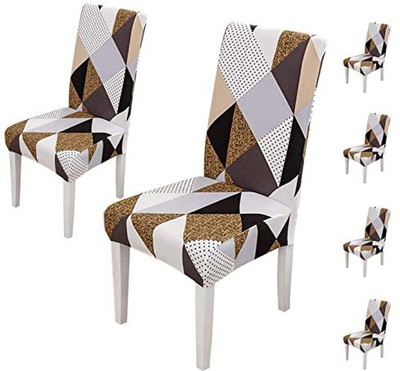 HOUSE OF QUIRK Polyester Abstract 1 Seater Chair Cover(Beige Pack of 6)