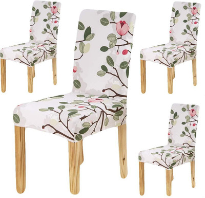 igi Polyester 1 Seater Chair Abstract Cover(Pack of 4 White, Multi)