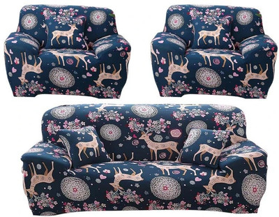 papsun Polyester Animal 3+1+1 Seater Sofa Cover(Blue Pack of 1)