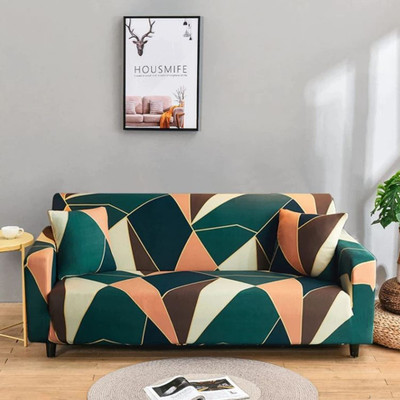 lukzer Polyester Geometric 3 Seater Sofa Cover(Geometric Design Pack of 1)