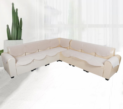 KINGLY Velvet Plain 3+1+1 Seater Sofa Cover(Beige Pack of 7)