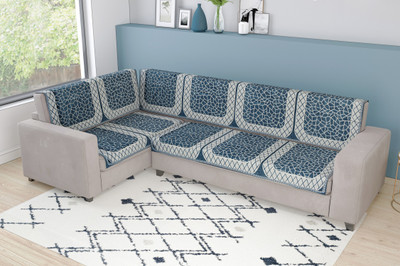 Nendle Velvet Abstract 3+3 Seater L-Shape Sofa Cover(Grey Pack of 6)