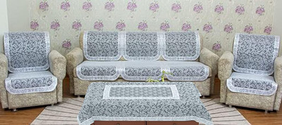 EASTTARDOMM Polycotton 3+1+1 Seater Sofa Floral Cover(Pack of 7 Grey)