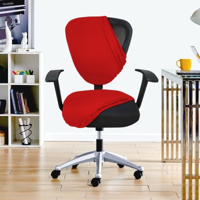 HOTKEI Polycotton Plain 1 Seater Chair Cover(Red Office Computer Desk Executive Rotating Chair Seat Cover Slipcover Protector Pack of 1)