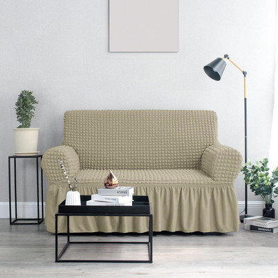Cortina Polyester Plain 3 Seater Sofa Cover(Beige Pack of 1)