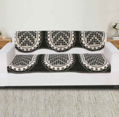 Nendle Cotton 3 Seater Sofa Floral Cover(Pack of 2 Black)