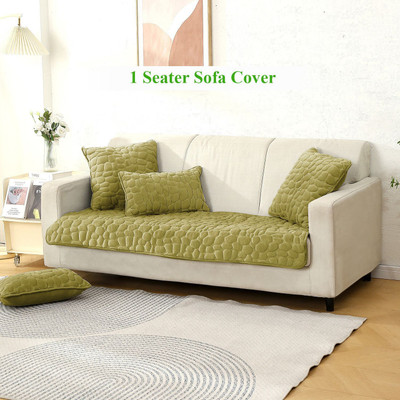 HOKiPO Velvet 1 Seater Sofa Abstract Cover(Pack of 1 Pristine Green)