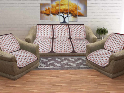 SkyKross Cotton 3+2 Seater Sofa Floral Cover(Pack of 6 Brown)