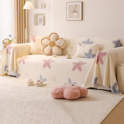 HOKiPO Velvet 3 Seater Sofa Cartoon Cover(Pack of 1 Ocean Stars)