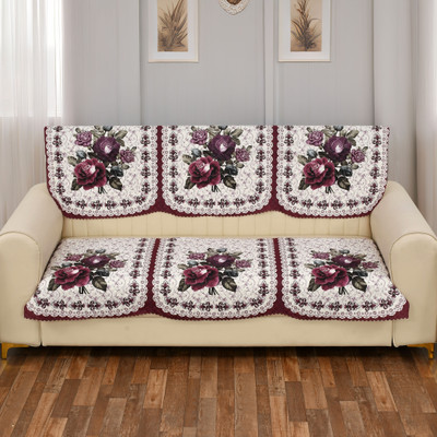 Kailash Velvet Geometric 3 Seater Sofa Cover(White Pack of 1)