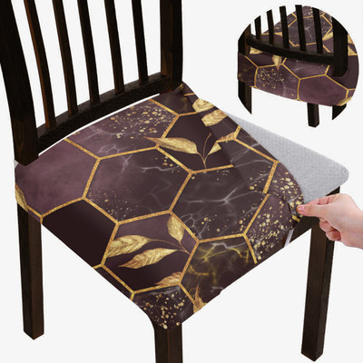 DECORIAN Polycotton 1 Seater Chair Floral Cover(Pack of 6 Gold)